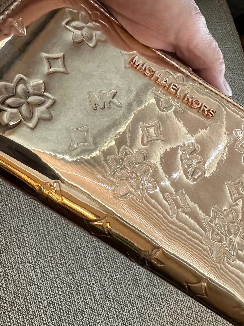 Michael Kors Metallic Rose Gold Patent Zip-Around Wallet